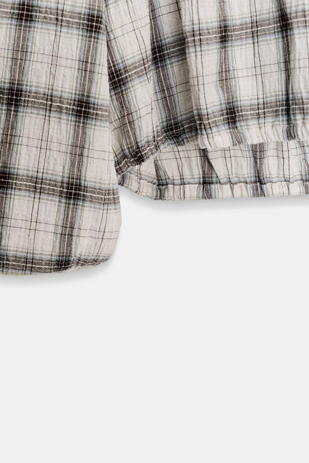 ZARA РУБАШКА В КЛЕТКУ С ЭЛАСТИЧНОЙ ОТДЕЛКОЙ, ЭКРЮ/СИНИЙ