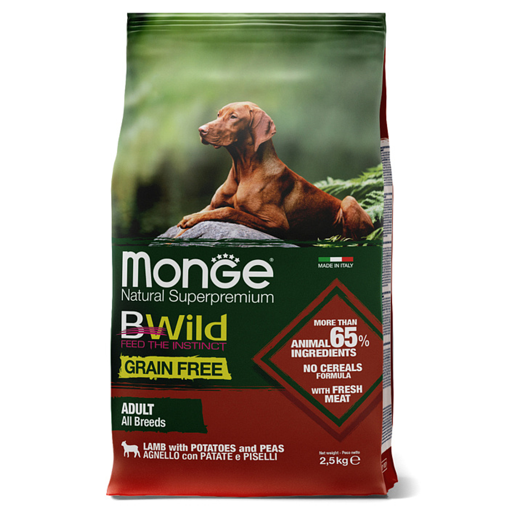 Беззерновой корм для собак Monge Dog BWild GRAIN FREE утка с картофелем 2,5 кг