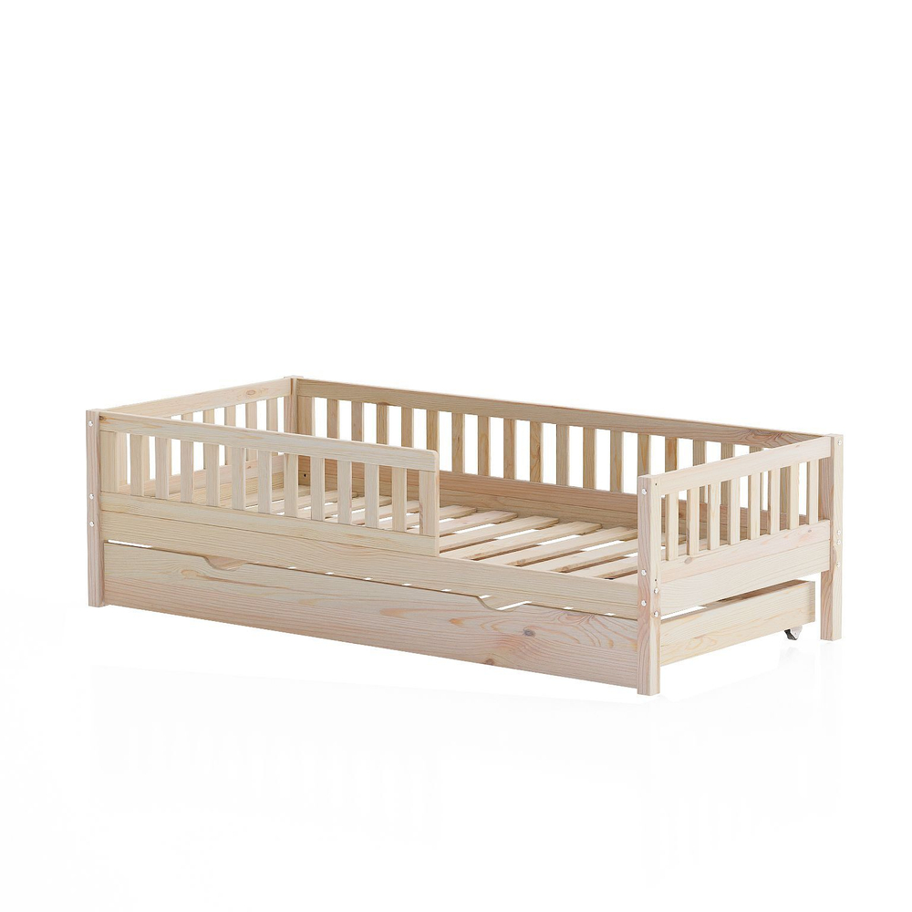 Односпальная кровать 90х190 Лили с выдвижным спальным местом из массива сосны, лак