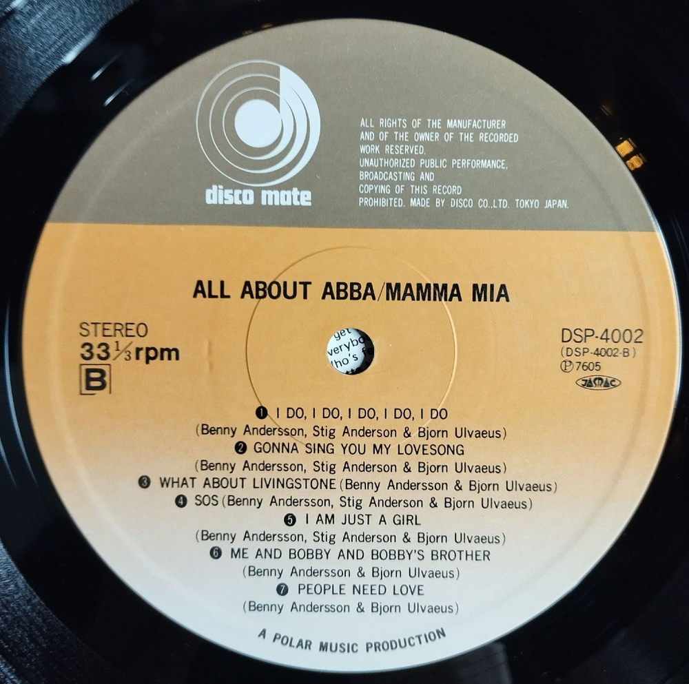 Винтажная виниловая пластинка LP All About ABBA, Mamma Mia (Japan 1976) (Blue Obi)
