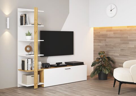 Тумба под телевизор напольная Дуб крафт золото/Белый гладкий 160х156х36,2 см