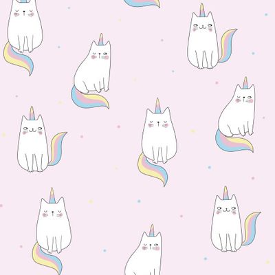 Кот единорог на розовом фоне