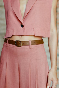 ZARА ДЛИННЫЕ БЕРМУДЫ С ПОЯСОМ ИЗ ЛЬНА, МАРСАЛА