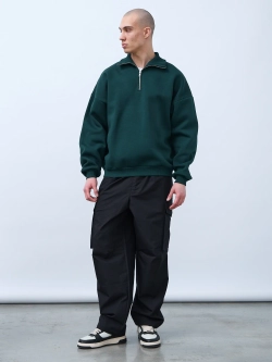 Свитшот с воротником на молнии с начесом (темно-зеленый)