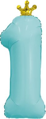 Шар (32''/81 см) Цифра, 1 Золотая корона, Аквамарин, 1 шт. в уп.