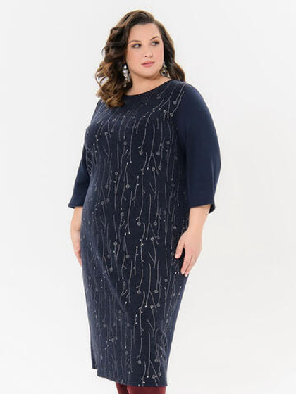 Платье миди, джерси-ангора т.-синее