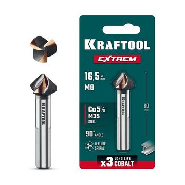 KRAFTOOL EXTREME Со5-А, d 16.5 х 60 мм, сталь M35, U-образная спираль, для раззенковки М8, Конусный зенкер (29734-8)