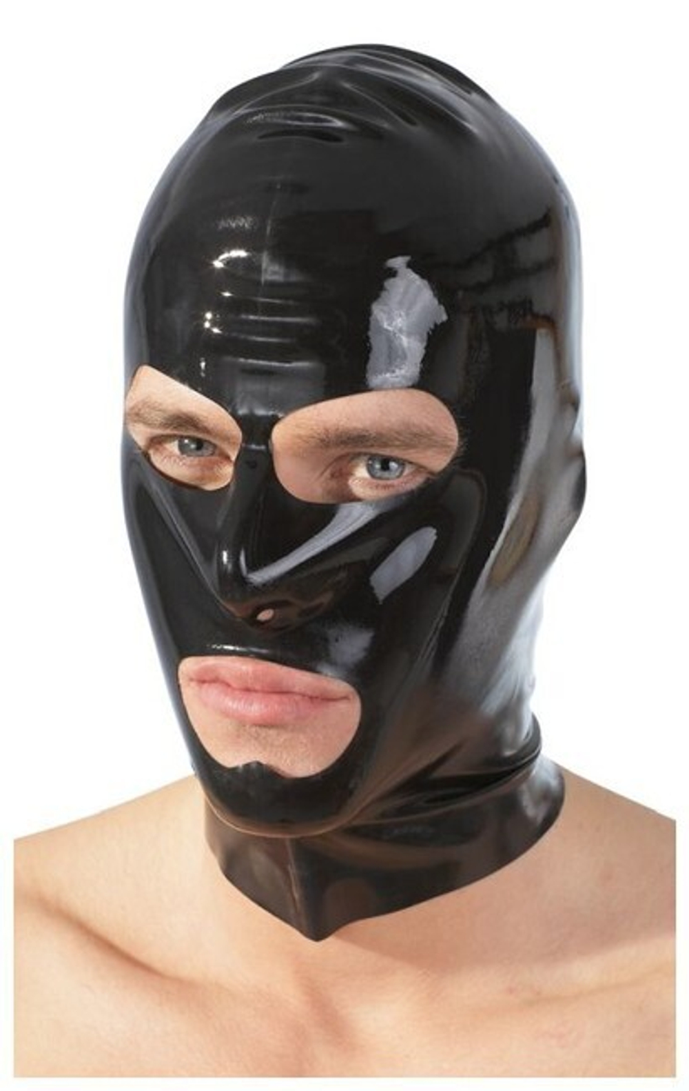 Лаковая маска на голову с отверстиями для рта и глаз из латекса Latex Mask (черная) (Цвет: черный)
