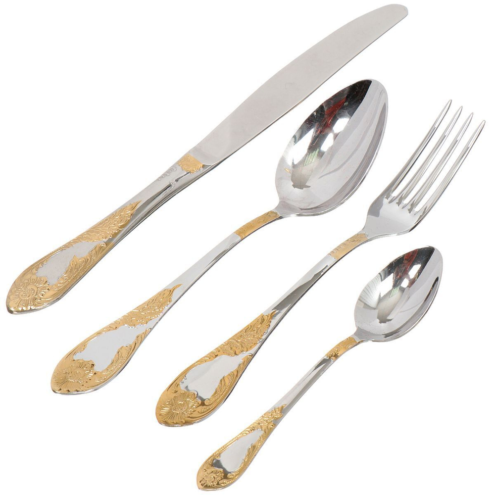 Набор столовых приборов нерж сталь, 24 пр, зол напыл, Павлов з-д, Императорский  М-12, СН-24М12ЦЛНТП