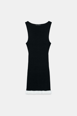 ZARA КОРОТКОЕ ТРИКОТАЖНОЕ ПЛАТЬЕ В РУБЧИК, ЧЕРНЫЙ