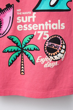 ZARA ФУТБОЛКА С ПРИНТОМ «СЕРФИНГ», ЦВЕТ ФУКСИИ