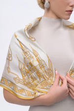 Платок «Реки России» бежевый 100% шёлк