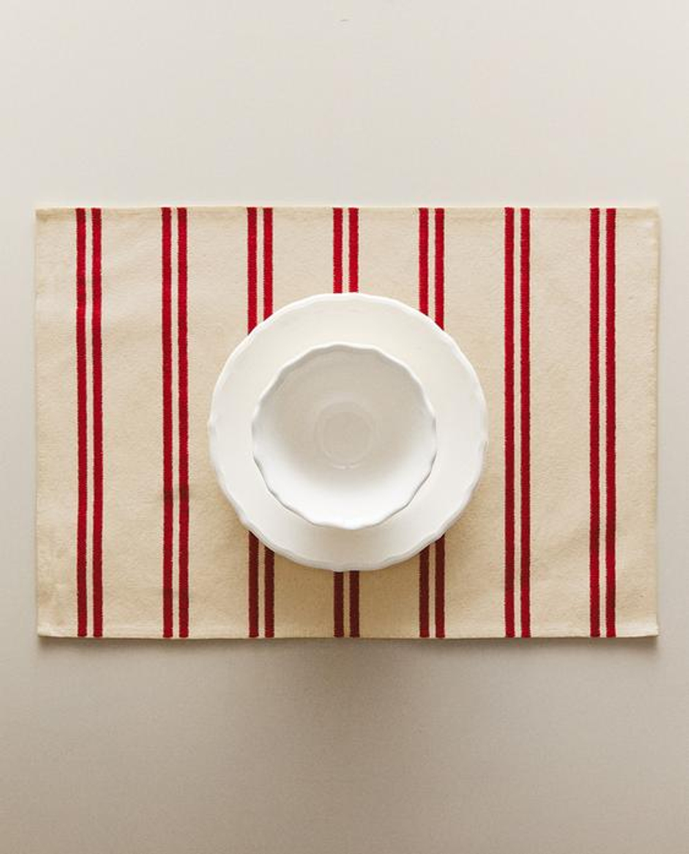ZARA HOME ЛЬНЯНАЯ ПОДСТАВКА ПОД СТОЛОВЫЕ ПРИБОРЫ В ПОЛОСКУ, КРАСНЫЙ