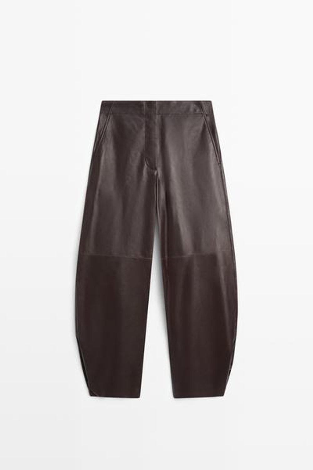 Massimo Dutti Кожаные брюки бочкообразной формы, коричневый