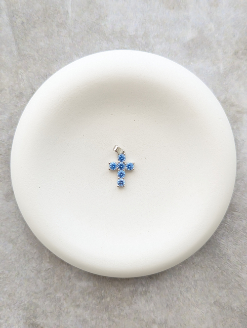 Крест с фианитами голубой 16.5*11.5мм