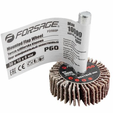 Круг шлифовальный лепестковый (P60, 30х10мм, цанга 6мм, max 10 000 об/мин) Forsage F-FD560Р