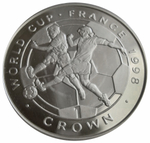 1 крона 2 футболиста  Чемпионат мира по футболу Франция 1998 г. Остров Мэн Proof