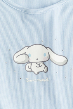 H&M Лонгслив из хлопка с принтом, светло-голубой