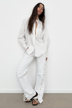 ZARA РУБАШКА ОВЕРСАЙЗ ИЗ ПОПЛИНА, БЕЛЫЙ