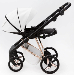 Детская коляска Adamex Quantum Superstar Deluxe 2 в 1 Q-STAR137-K (БЕЛ.КОЖА+РОЗОВ.ДНО+РОЗОВ.ЗОЛОТО РАМА)