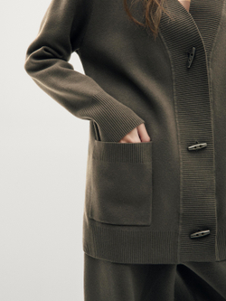 Massimo Dutti Длинный кардиган с пуговицами, серовато-зеленый