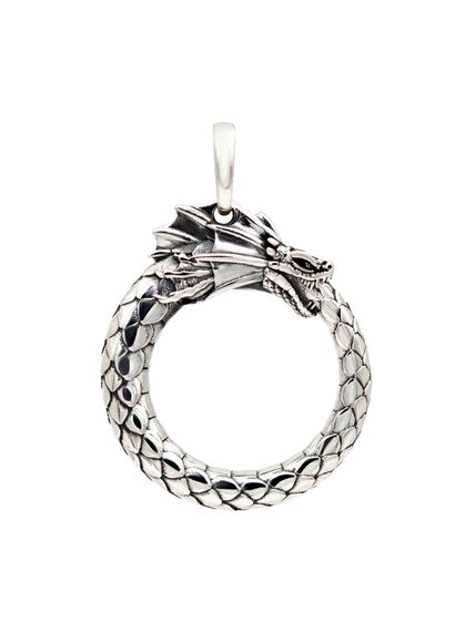 Фото кулона Уроборос без плавника изготовлено из серебра 925 пробы, вид со стороны задней части.