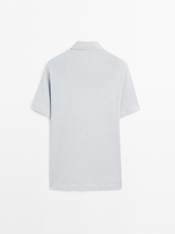 Massimo Dutti Футболка-поло с коротким рукавом из смесового льна, светло-голубой