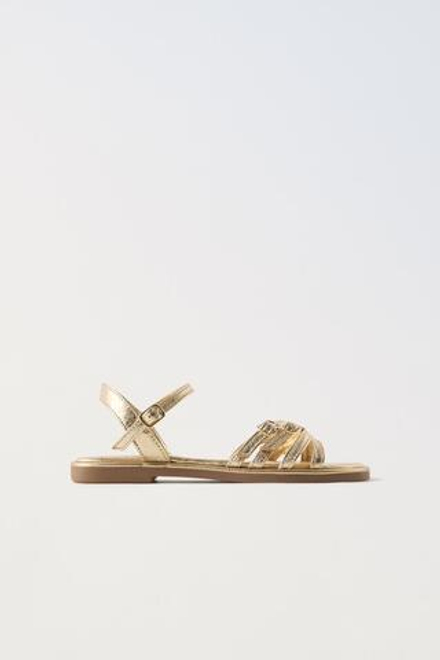 ZARA САНДАЛИИ С РЕМЕШКАМИ С МЕТАЛЛИЗИРОВАННОЙ ОТДЕЛКОЙ, ЗОЛОТИСТЫЙ