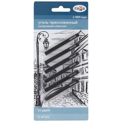 Уголь прессованный мягкий, квадратный, 6шт. "Студия" (Гамма)