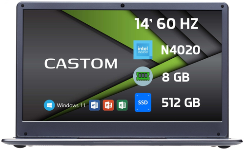 Ноутбук Castom GS-E142, 14″, Intel Celeron N4020, 8 ГБ, 512 ГБ SSD