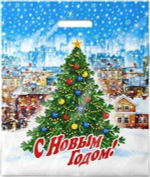 Пакет ПЭ с вырубной ручкой 40х47+6см (45) (Городская ёлка) НГ Интерпак (х50/500)