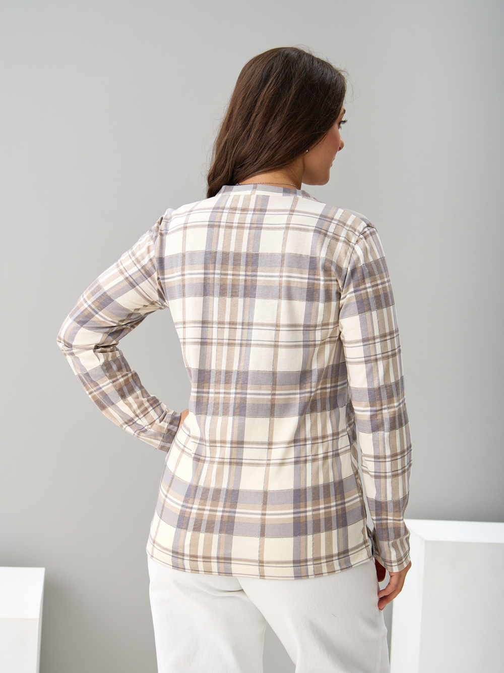 Блузка БЛ-22/клеткабеж-серебро