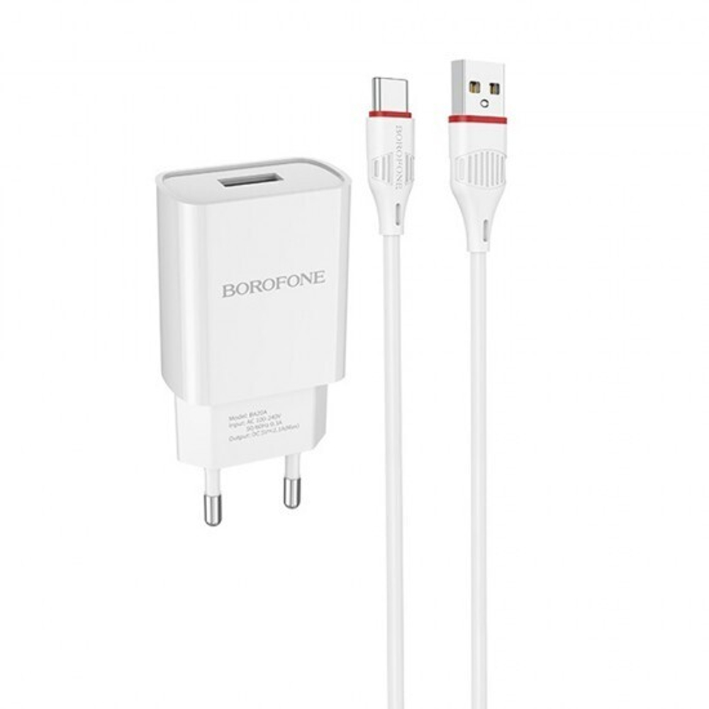 Сетевое зарядное устройство BOROFONE BA20A Sharp, кабель Type-C, 012993 Черный
