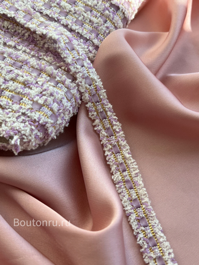 Тесьма твидовая лавандовая (сиреневая, фиолетовая) с золотым люрексом