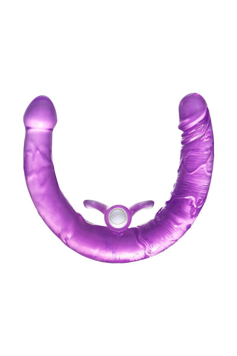 Фиолетовый двухсторонний фаллоимитатор с вибропулей - 35 см. (Цвет: фиолетовый)