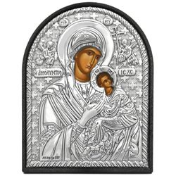 Страстная икона Божьей Матери. Маленькая икона в серебряном окладе.