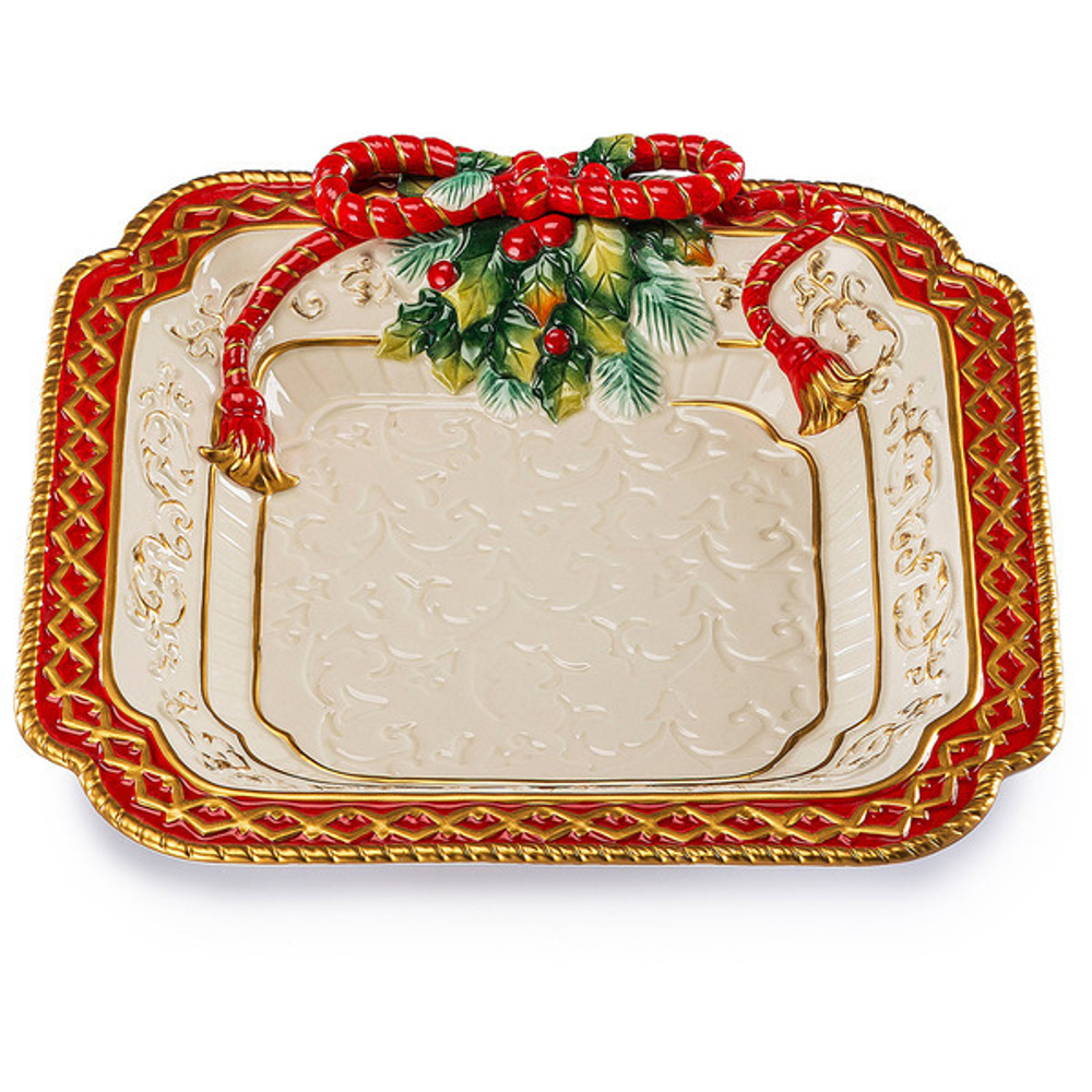 Блюдо квадратное 29 см Зачарованный лес красное ручная роспись Lamart LMR-17012