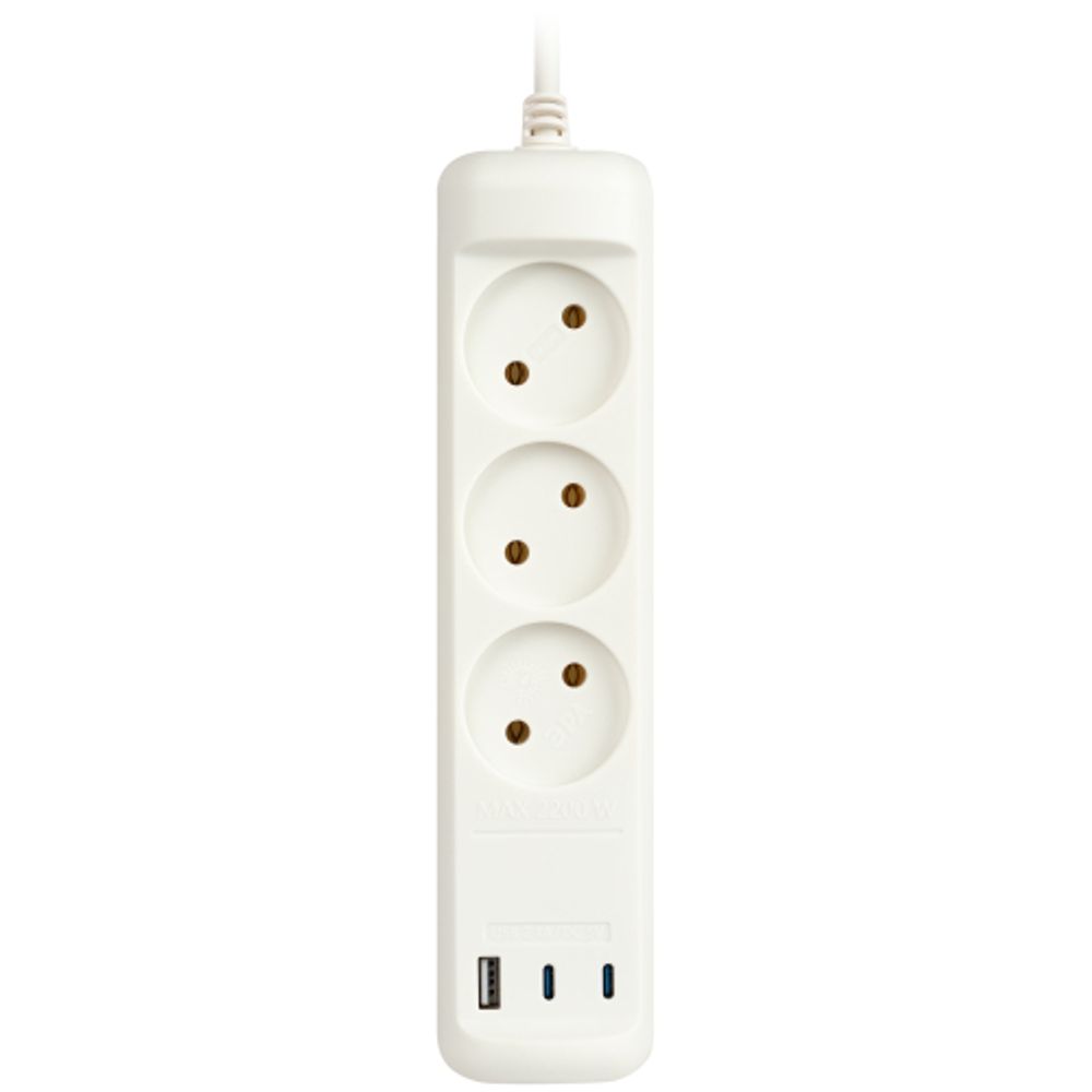 Удлинитель электрический ЭРА U-3-1,5m-USB-W 3 розетки + 3xUSB A+C 1,5м 10А белый | Бытовые удлинители
