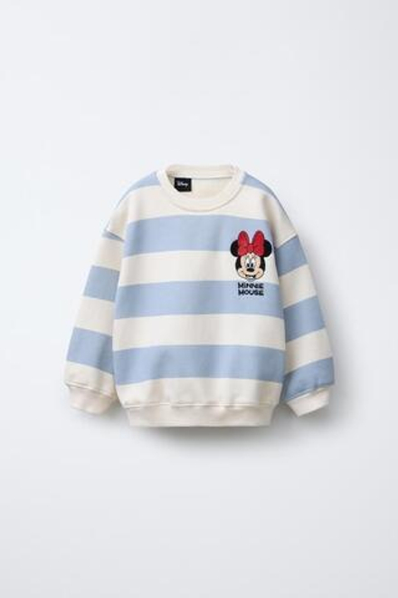 ZARA ТОЛСТОВКА В ПОЛОСКУ С ВЫШИВКОЙ MINNIE MOUSE © DISNEY, ГОЛУБОЙ