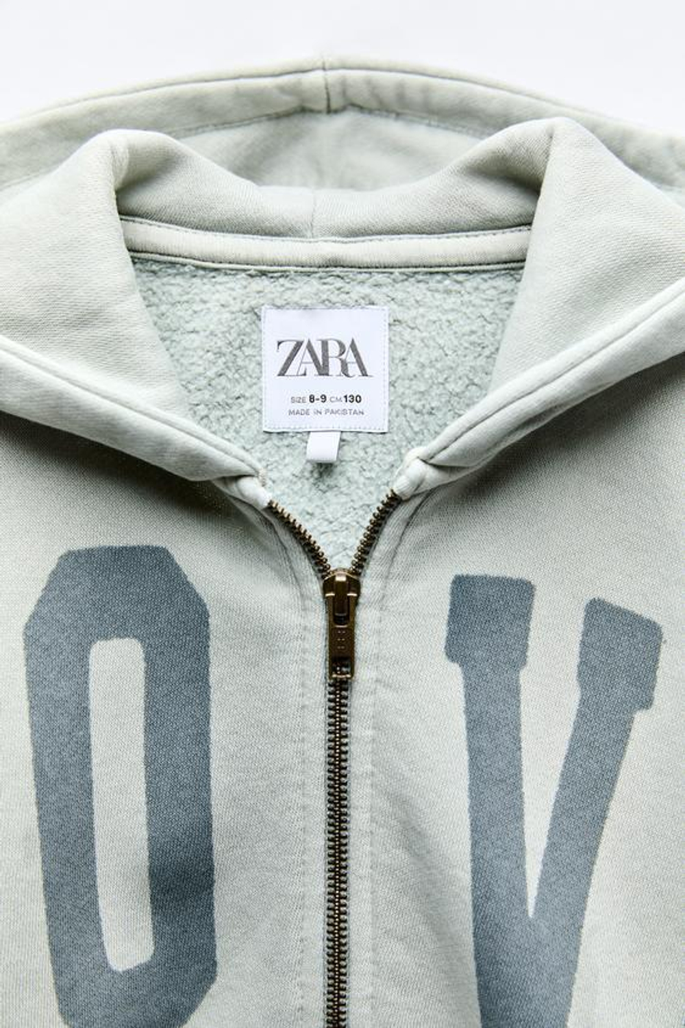 ZARA ХУДИ С ЭФФЕКТОМ ПОТЕРТОСТИ И НАДПИСЬЮ, ШАЛФЕЙНО-ЗЕЛЕНЫЙ