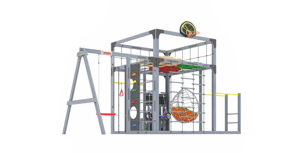 Детская площадка Савушка КУБ-6 (Серый) с подушками и коконом