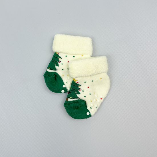 Носочки махровые со стоперами Новогодние, Молочные