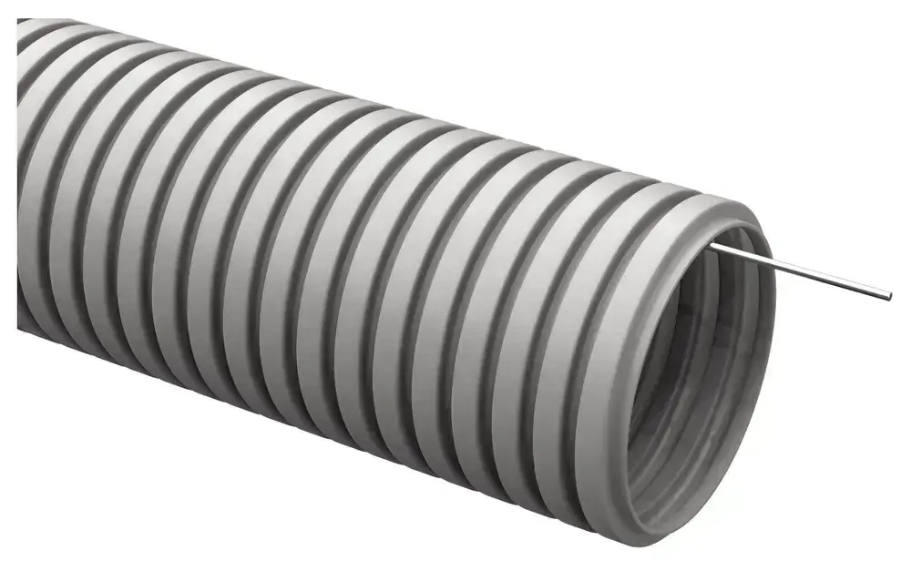 Труба гибкая гофрированная ПВХ 16мм с протяжкой лёгкая (25м) серый
