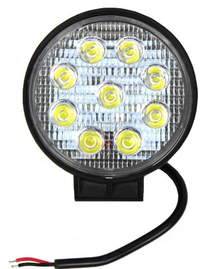 Фара рабочего света Диод круглая ф 11x3,5см с кронштейном 9LED рифленое стекло 7.5W (10-30V)