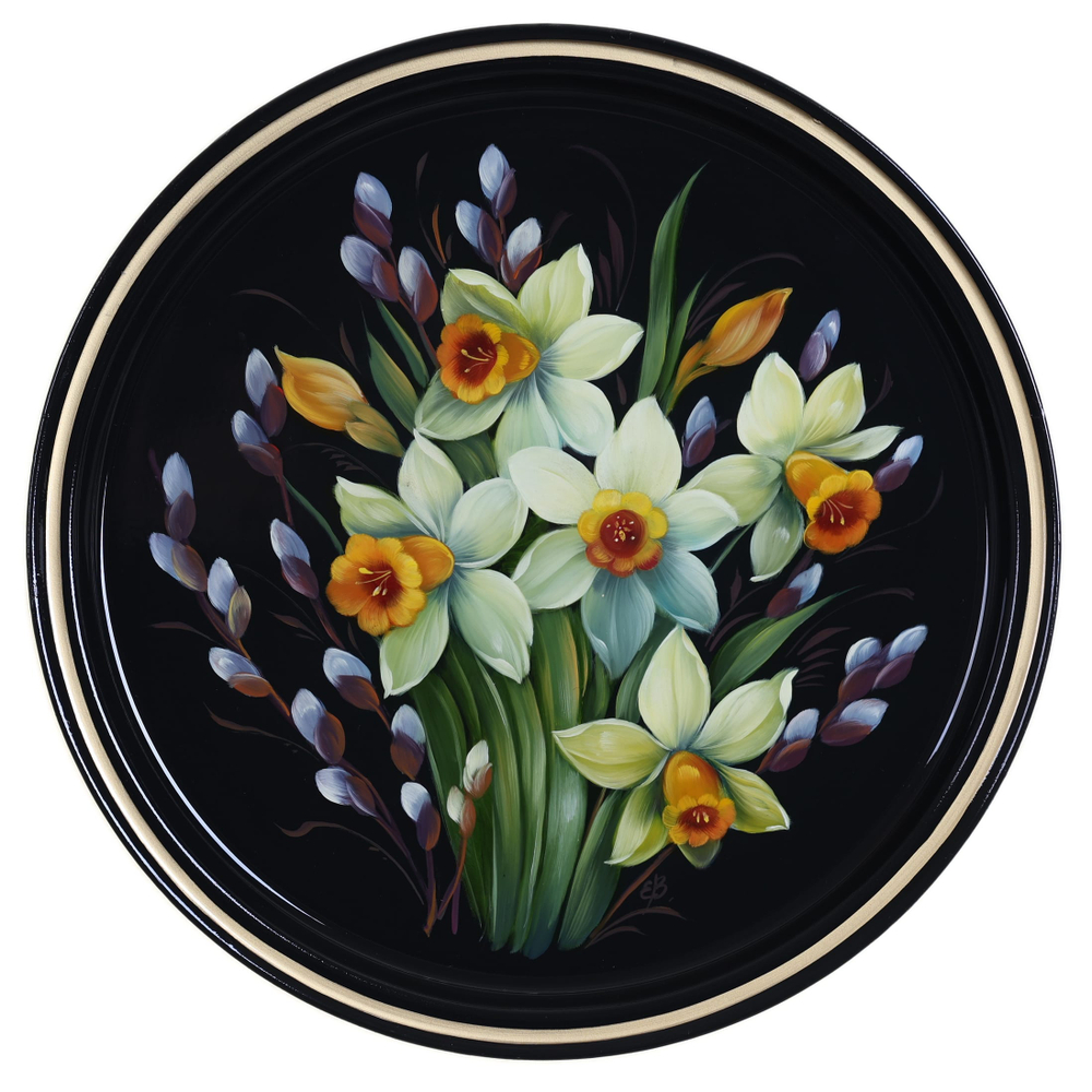 Жостовский поднос декоративный, размер 30 см (A9), металлический