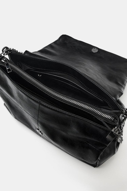 ZARA СУМКА В РОКЕРСКОМ СТИЛЕ С КЛАПАНОМ, ЧЕРНЫЙ