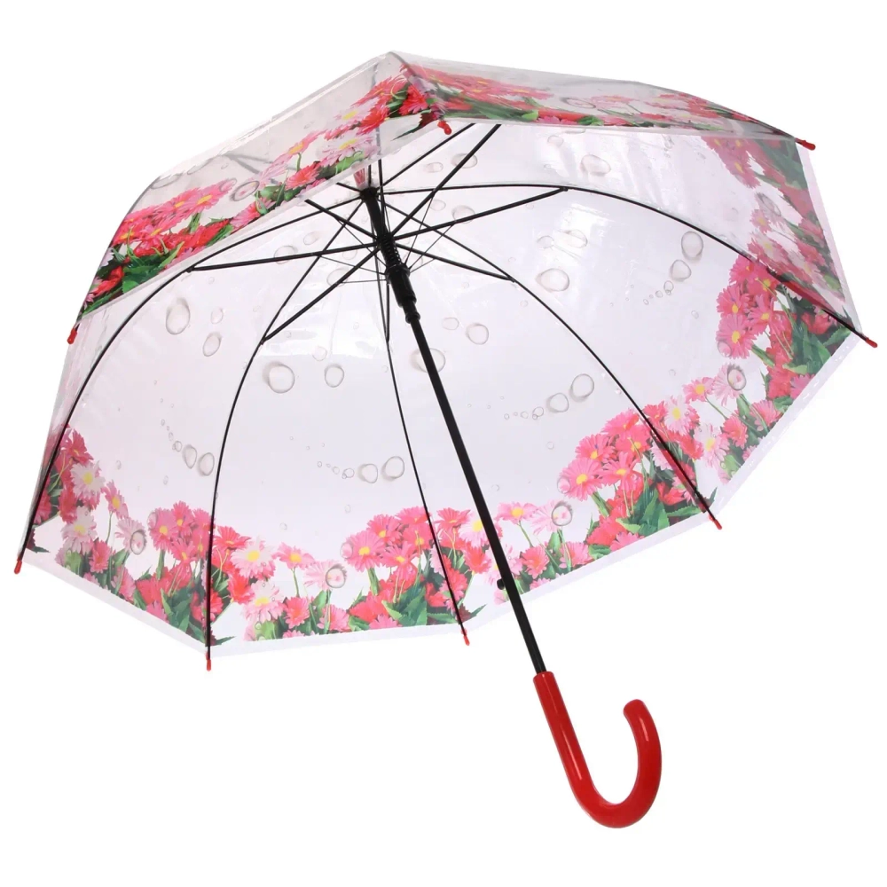 Зонт-трость женский купол «Цветы», 8 спиц, цвет микс, d-80см, длина в слож. виде 82см