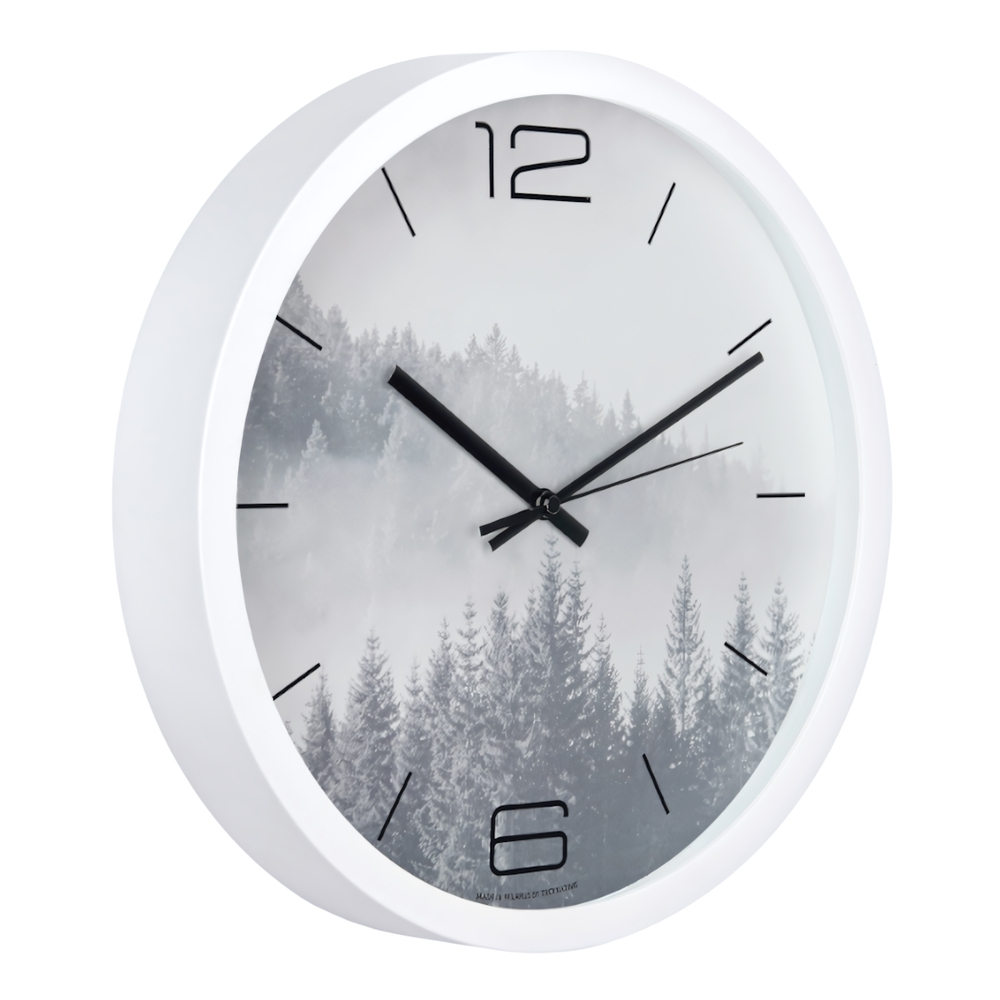 Часы настенные, модель 77, D 305 Х 50 мм, пластик, стекло минеральное,обод широкий белый матовый