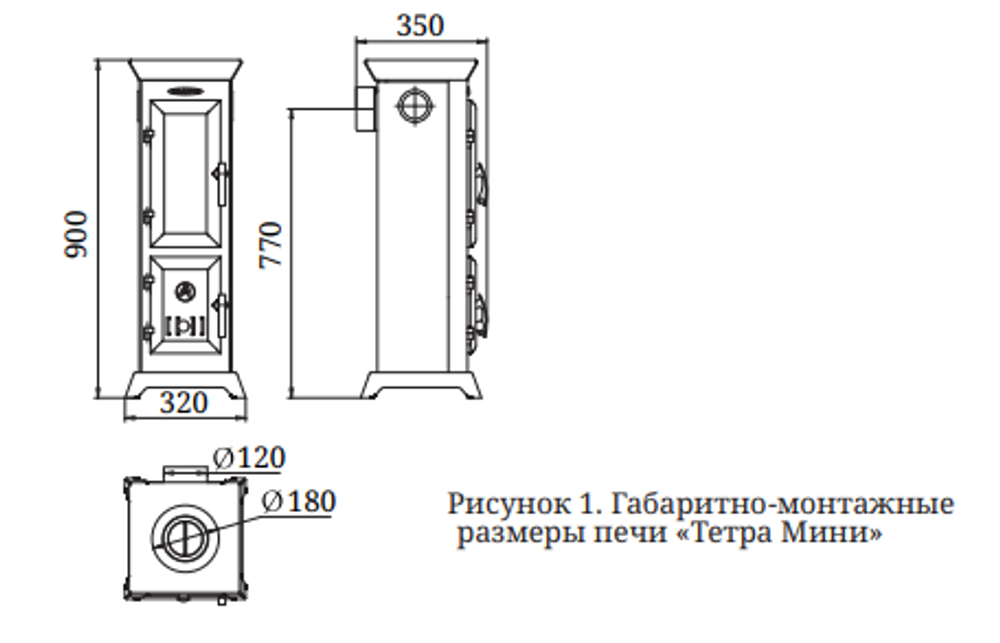 Печь TMF Статика Тетра Мини чёрная бронза размеры