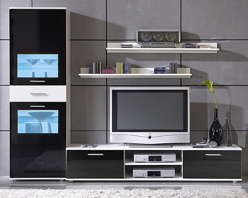 Гостиная Зара МДФ (черная) / Белый Фасадный 0101 240*42*180 см, Белый   Фиеста